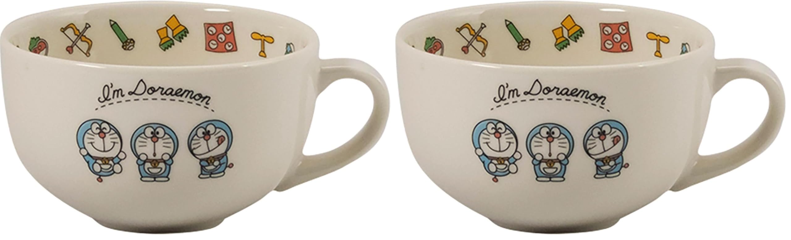 Doraemon Secret Tools Porcelain Soup Cup Set of 2 14oz Made in Japan