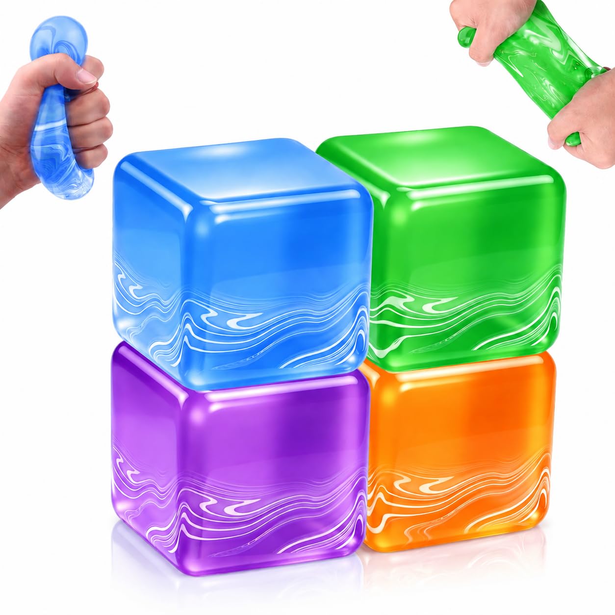 4Pcs Squishy Stress Cube Toys, Flow Patterns Nice Ice Cube Fidget Toys for Kids Adults, Sensory Hand Exercise Stress Balls for Autism AnxietyRelief — image 1