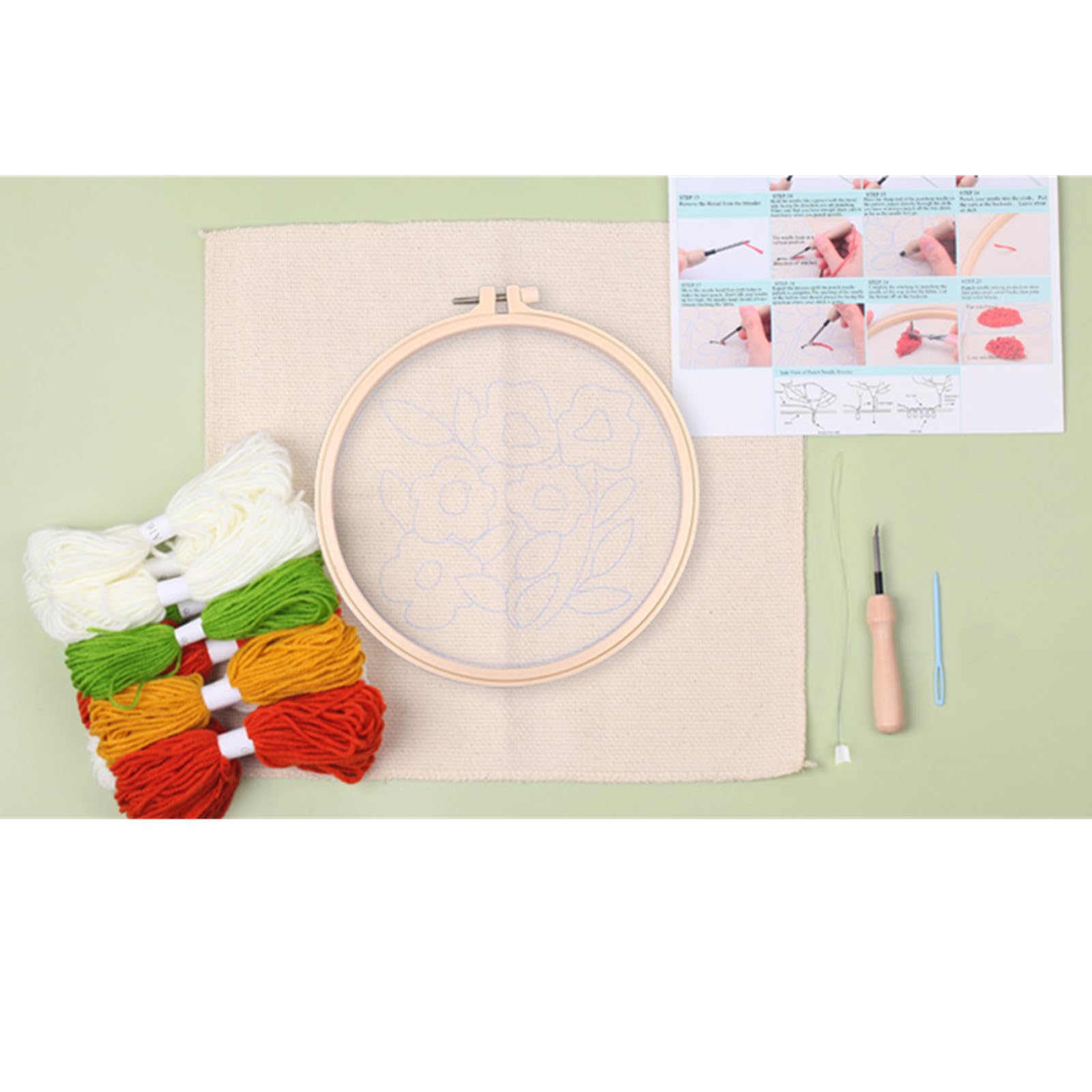 Lidzopas Punch Needle Embroidery Starter Kits With Embroidery Hoops, Punch Needle Fabric With Pattern, Cartoon Cat And Green Plant Punch Needle Kit For Craft Lovers 65218# One - Image 4