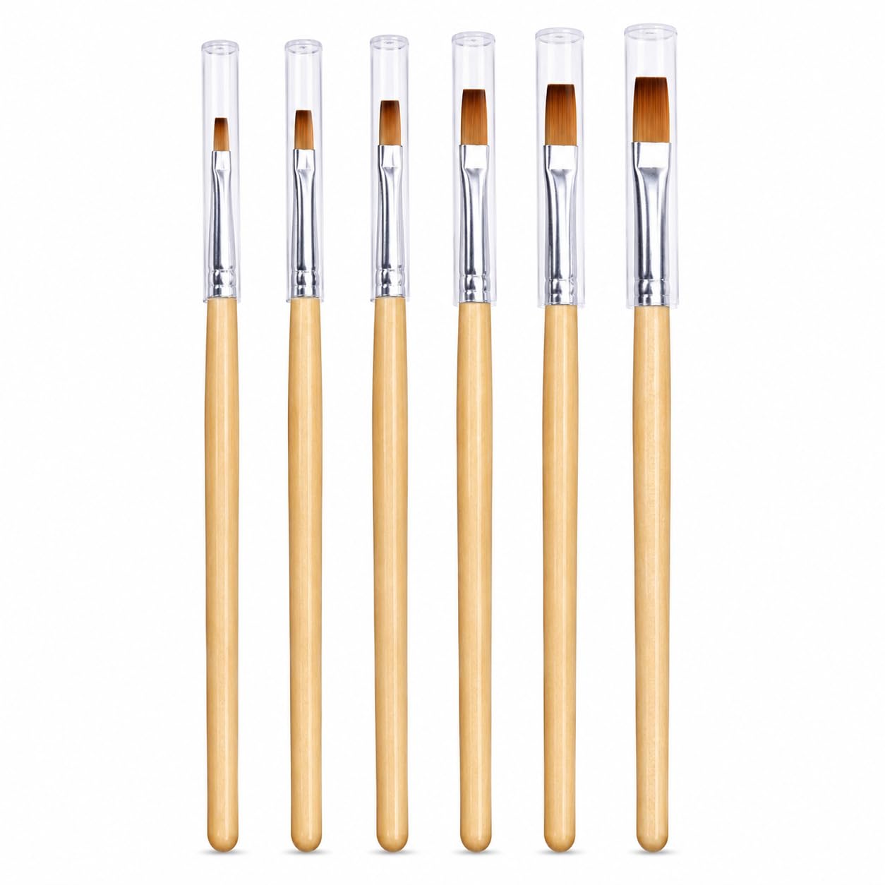 6-Piece Flat Nail Art Brush Set for UV Gel, Acrylic & Poly Gel Nails – Professional Nylon Nail Brushes with Wooden Handles – Nail Extension Brush Kit for Salon & Home DIY Manicure-image-1