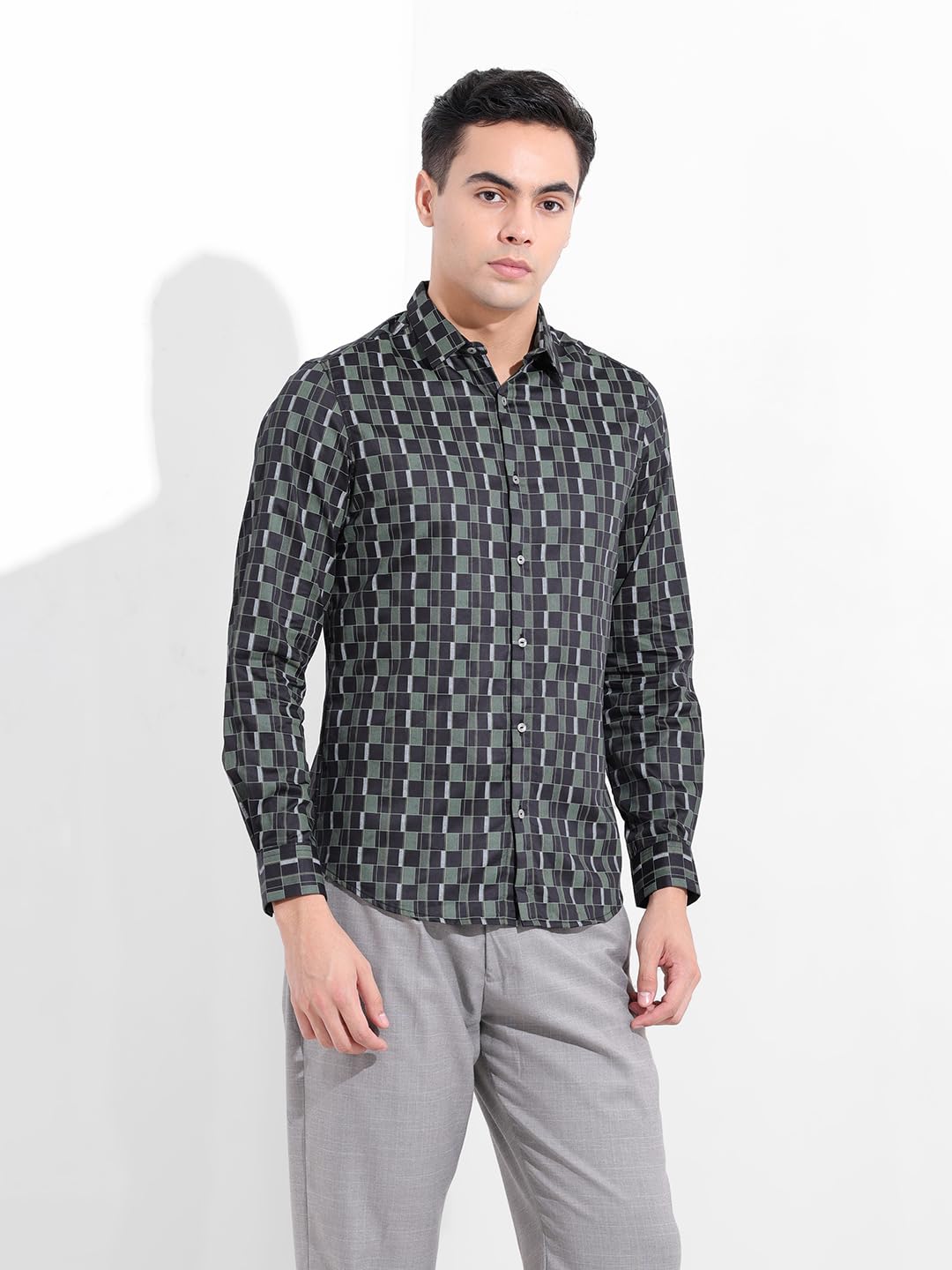 The Indian Garage Co Camicia a maniche lunghe da uomo con colletto cutaway stampato slim fit