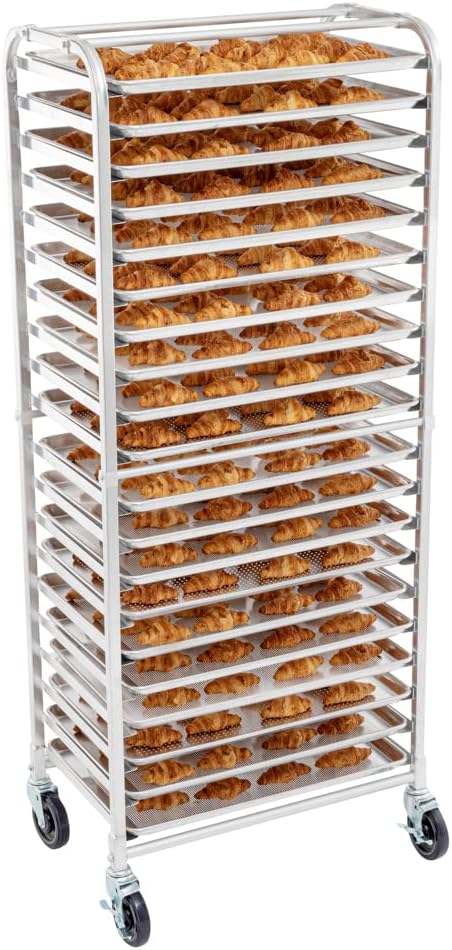 Restaurantware Kitchen Tek 28.25 x 18 x 69.25 Inch Bun Pan Rack 1 Sideload Sheet Pan Rack - Full-Height 2 Locking & 2 Non-locking Casters Silver Aluminum Bun Pan Rack With Wheels Holds 20 Pans