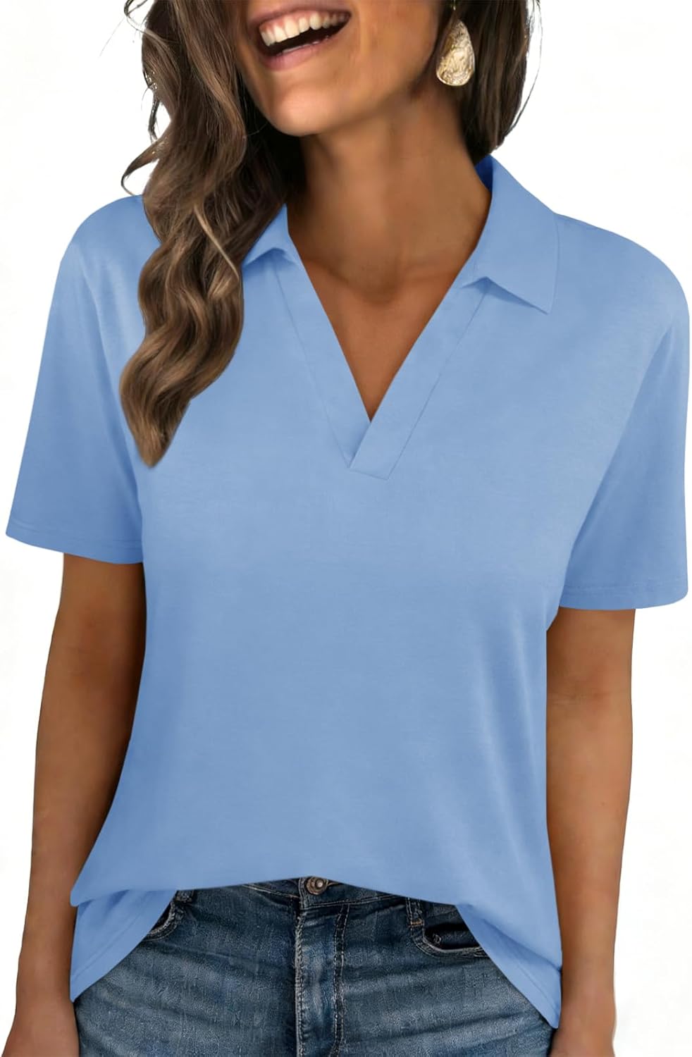 UNCLECAT Womens Polo Shirts Short Sleeve V Neck Business Casual Collared Tops Summer Dressy Blouses
