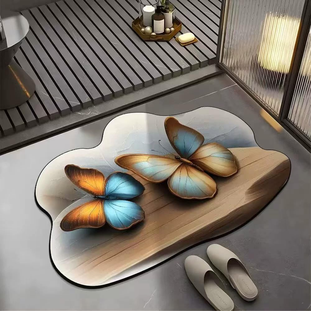 Tapis de salle de bain en caoutchouc 3D de luxe au motif floral doux réaliste
