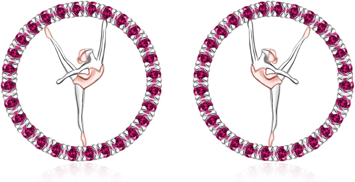 Dainty Gymnastics Earrings for Women - 925 Sterling Silver Gymnastics Stud Earrings Zirconia Cute Gymnast Stud Hypoallergenic Jewelry