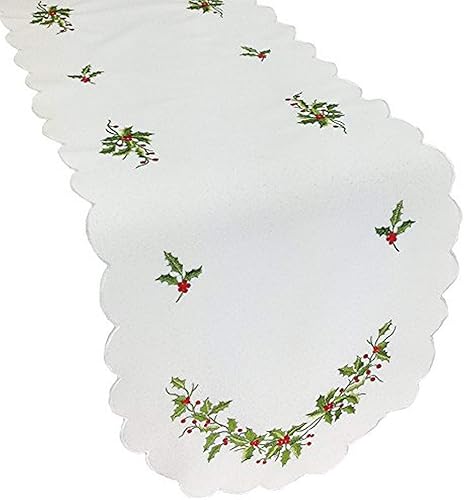 Xia Home Fashions Camino de mesa navideño bordado de muérdago, 15 x 72 pulgadas