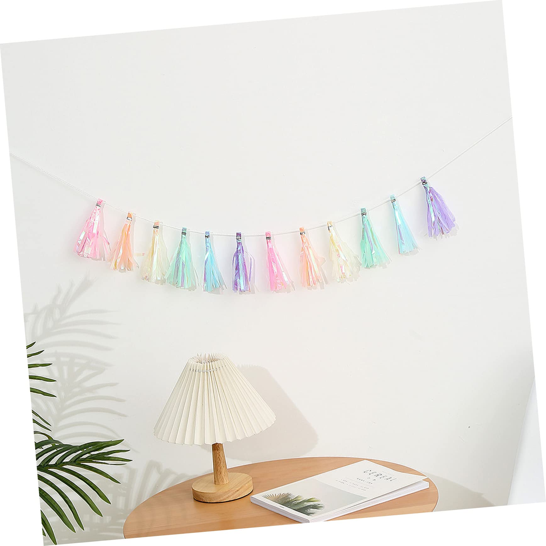Guirnalda de espumillón para Navidad, 6 banderines de Papel con borlas, Guirnalda de banderines de Papel.(As Shownx3pcs,140X13X6CMx3pcs)