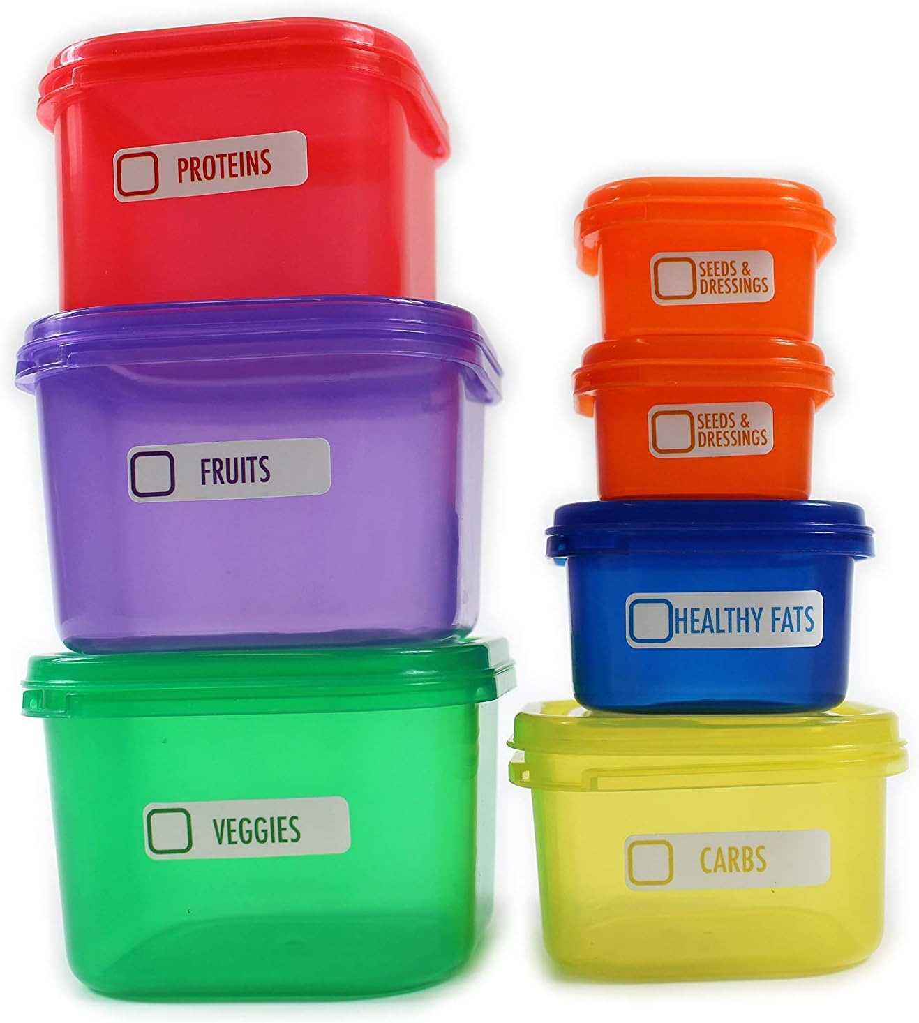 7 Piece Portion Control Container Set - for Diet/Meal Preparation/Colour-Coded/No-Measuring System/Healthy Living