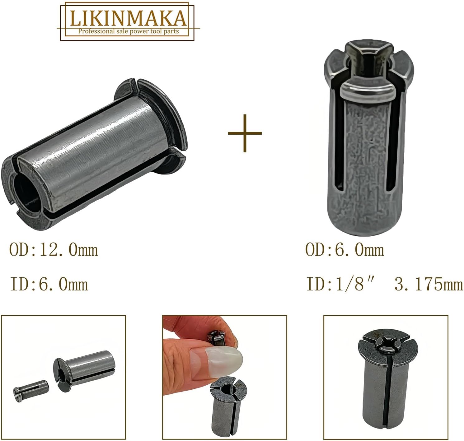 Router Bits Stainless Steel Router Collet Chuck with 1/8" -6mm,3/8"-1/2",1/4"-1/2",6mm-12mm，8mm-12mm Diameters