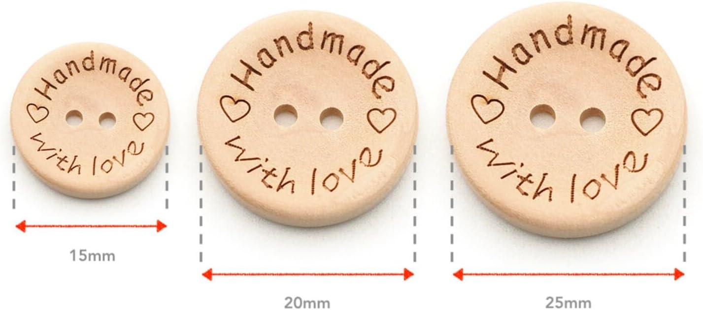 CRAFTMEMORE Wood Buttons 2 Holes Round Wooden Button Engraved Handmade with Love Sewing DIY Crafts (21mm, 144pcs)