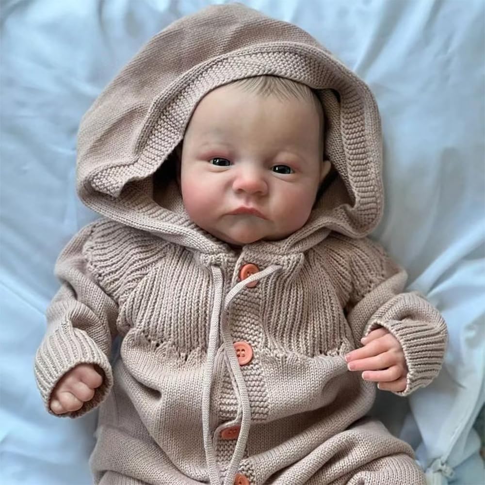 Bambole Reborn Neonata Realistica Ragazza 45 cm (18 pollici) - Corpo Intero in Silicone, Capelli Dipinti a Mano, Bambole con Outfit in Maglia con Cappuccio per Collezionisti & Bambini da