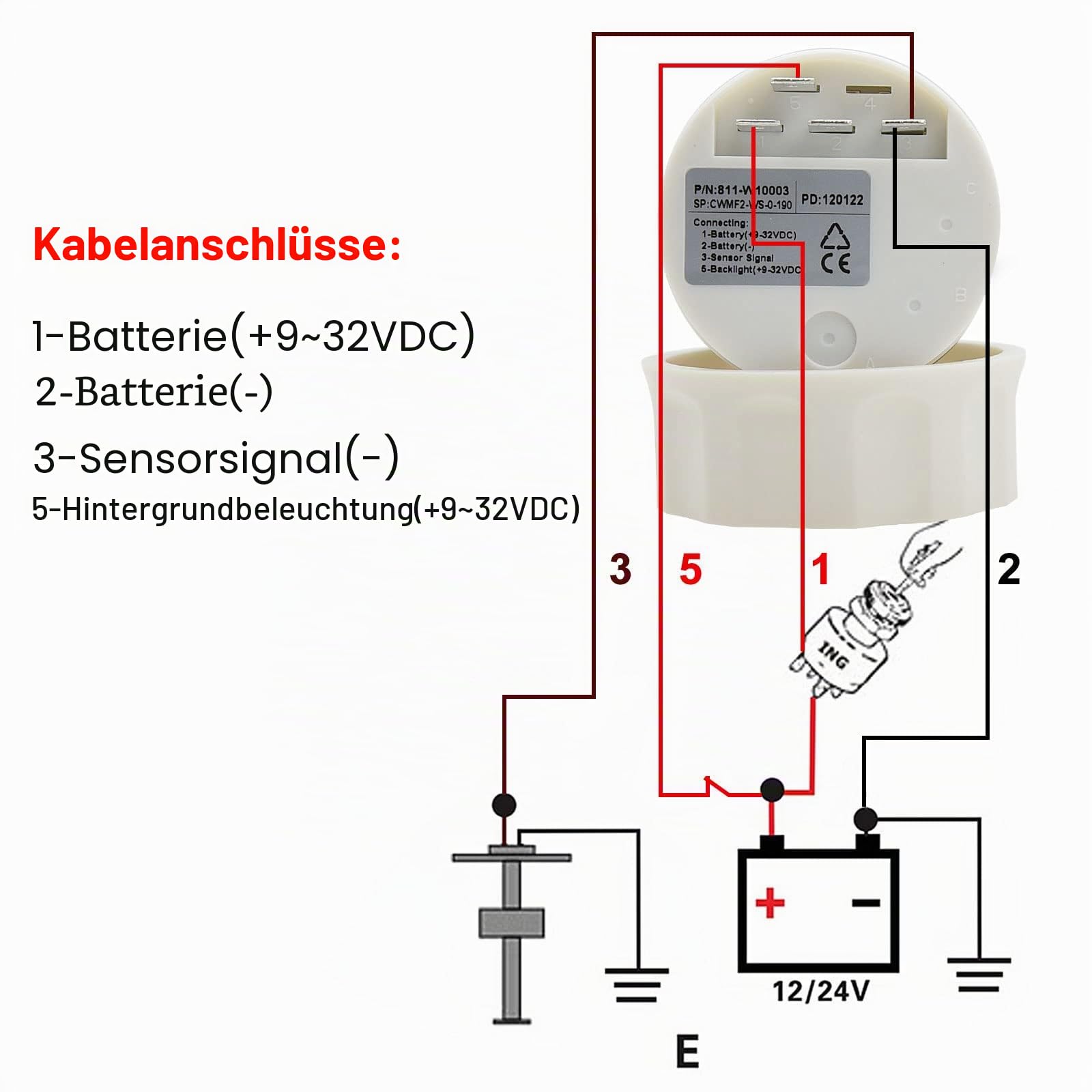 KAOLALI Kraftstoffstandssensor mit Kraftstoffanzeige, Boots Kraftstoffsender, Kraftstoff Wasserstandssensor, Edelstahl Kraftstofftank Sendeinheit 0–190 Ohm 250 mm für Wohnmobile, Boot, Auto