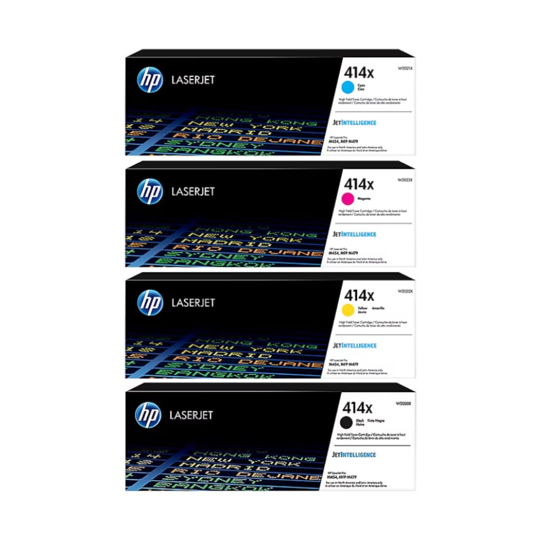 HP 414X High-Yield Toner Cartridge 4-Pack (Black, Cyan, Magenta, Yellow) | Works with Color LaserJet Enterprise M455dn, MFP M480f, Pro M454, MFP M479