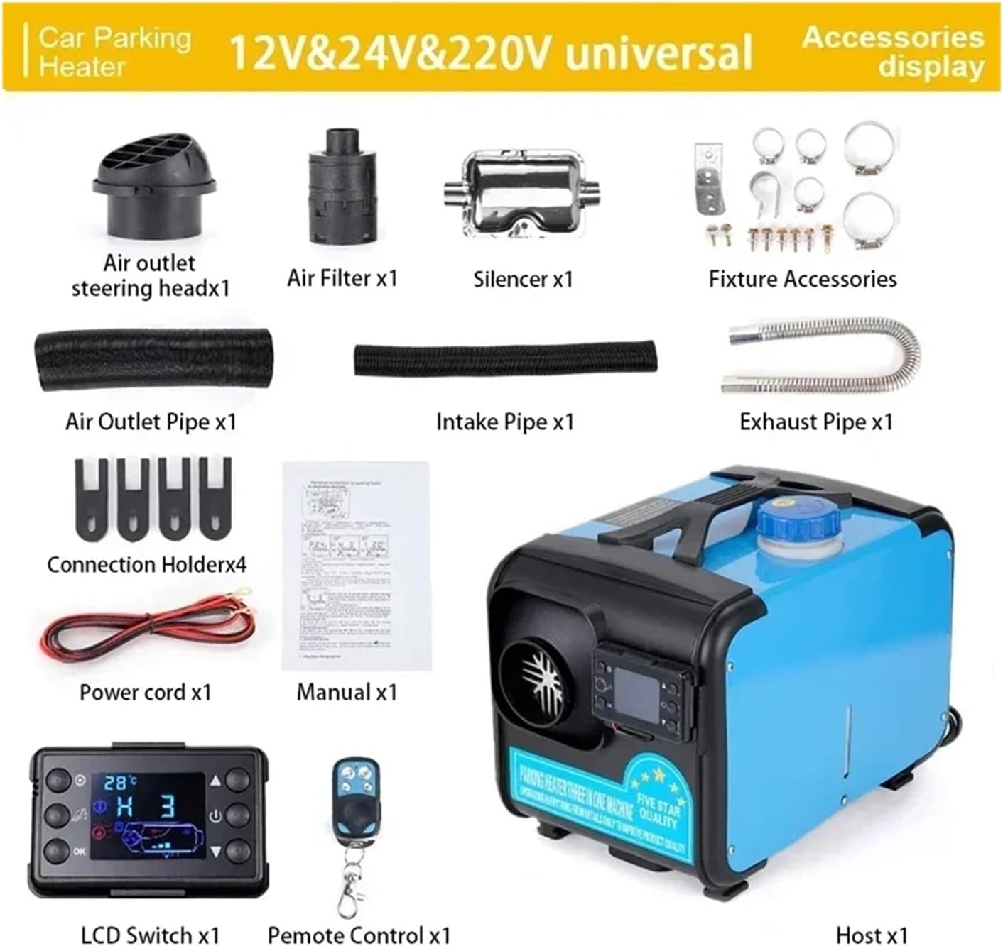 12V/24V Diesel Air Heater Integrated Parking Suitable Compatible with Winter Heating In Trucks Cars Homes Cabins Boats And Vehicles(12V 24V 220V Heater3)