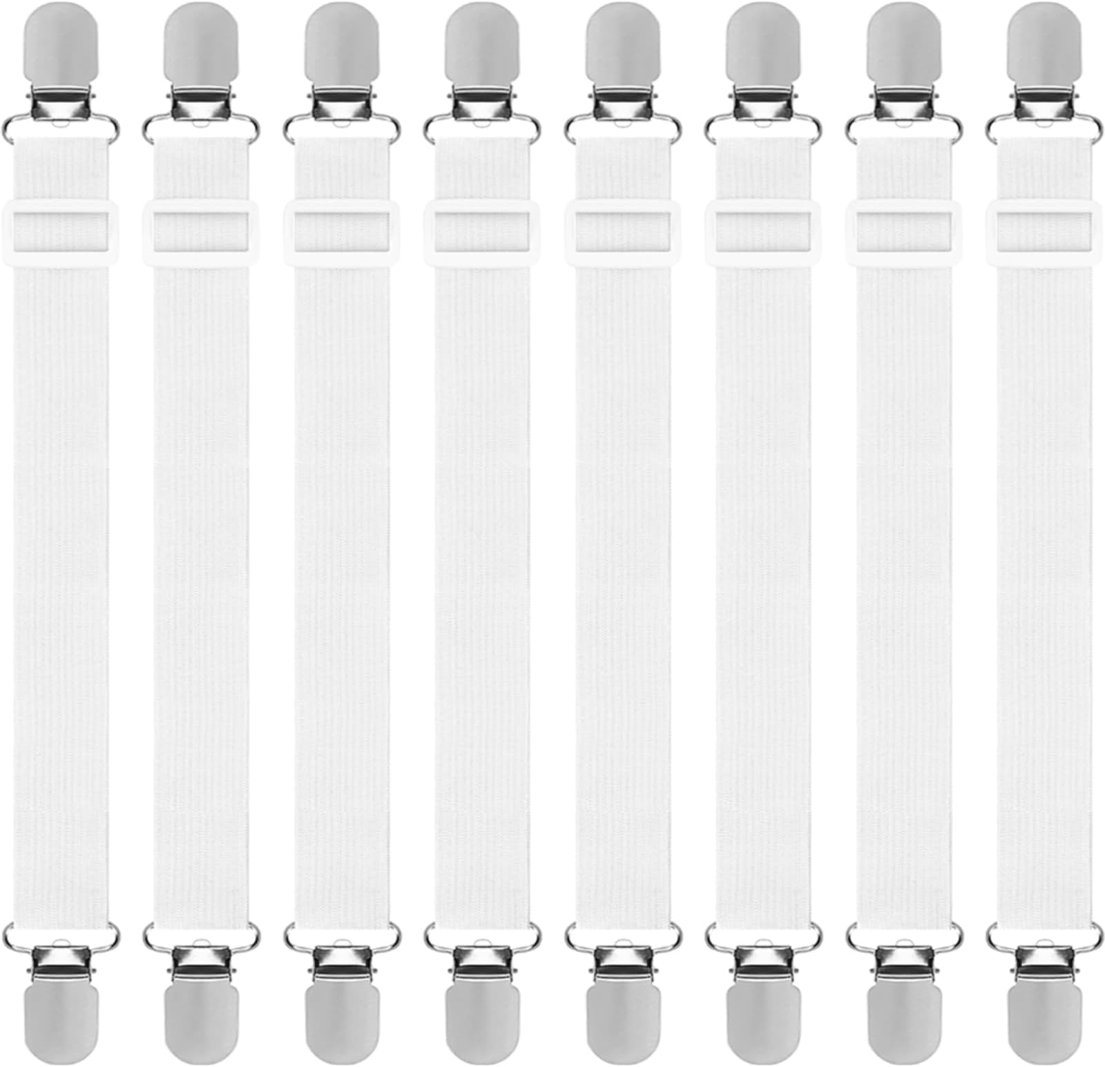 8 Pcs Bed Sheet Clips, (30cm -130cm) Adjustable Bed Sheet Fasteners, Elastic Fitted Sheet Straps with Clips, White Sheet Clips for Bedding, Mattress Covers, Bed Sheets, Sofa Cushion