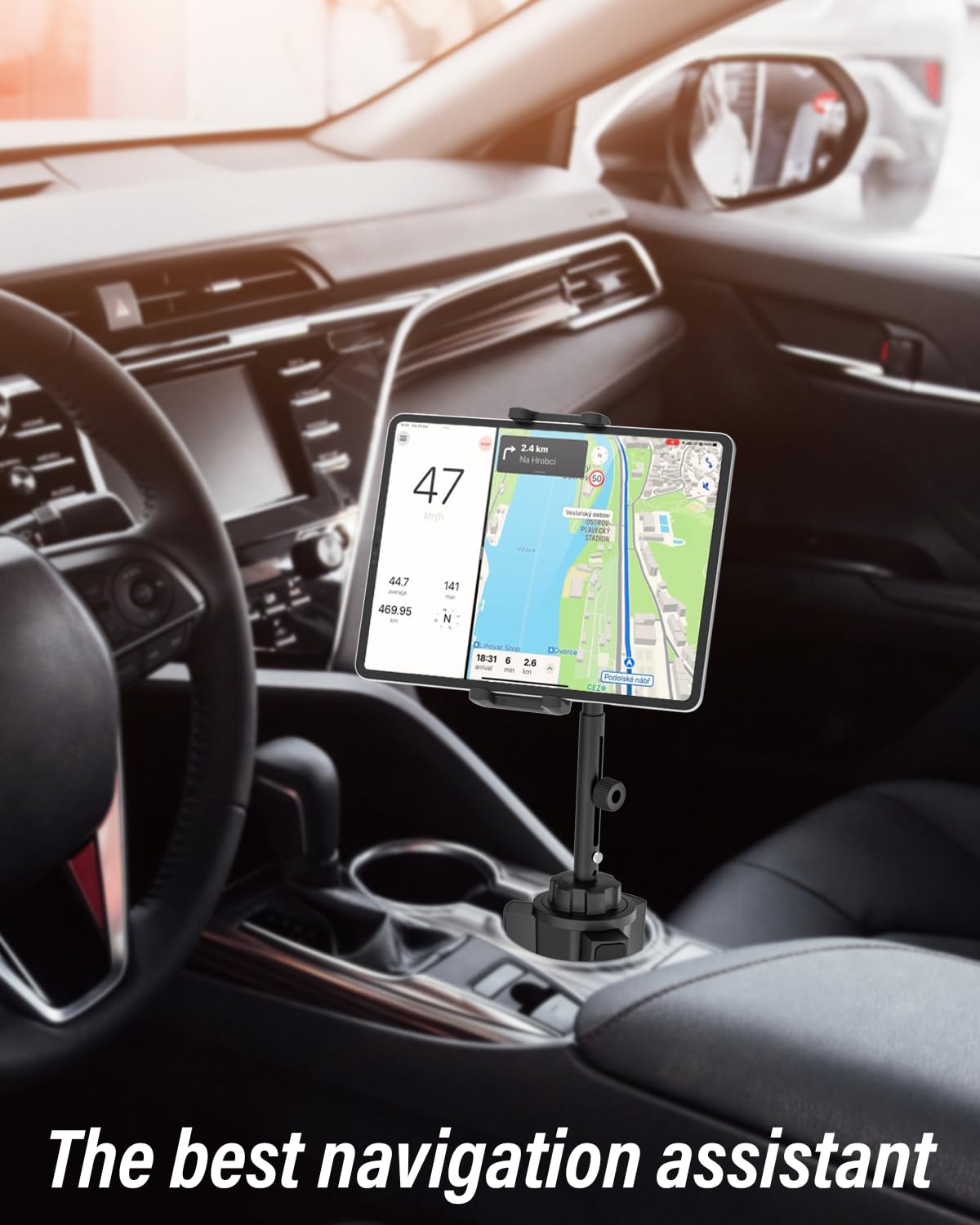 Tablet Halterung Auto Getränkehalter, [Max. 28.5cm Höhe] Metall Teleskoparm Stabil KFZ Becherhalter für iPad Pro/Air/Mini, Samsung Tab, iPhone 17, 4-13" Tablets & Handy, Dicke Hülle