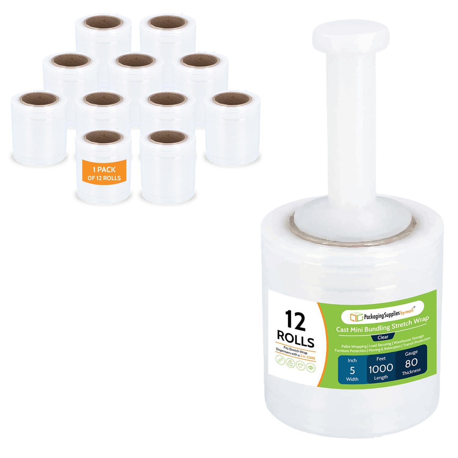 Fonte étroite Bande stretch Wrap Film adhésif 12,7 cm X 1000 Pieds X 80 Calibre 12 rouleaux
