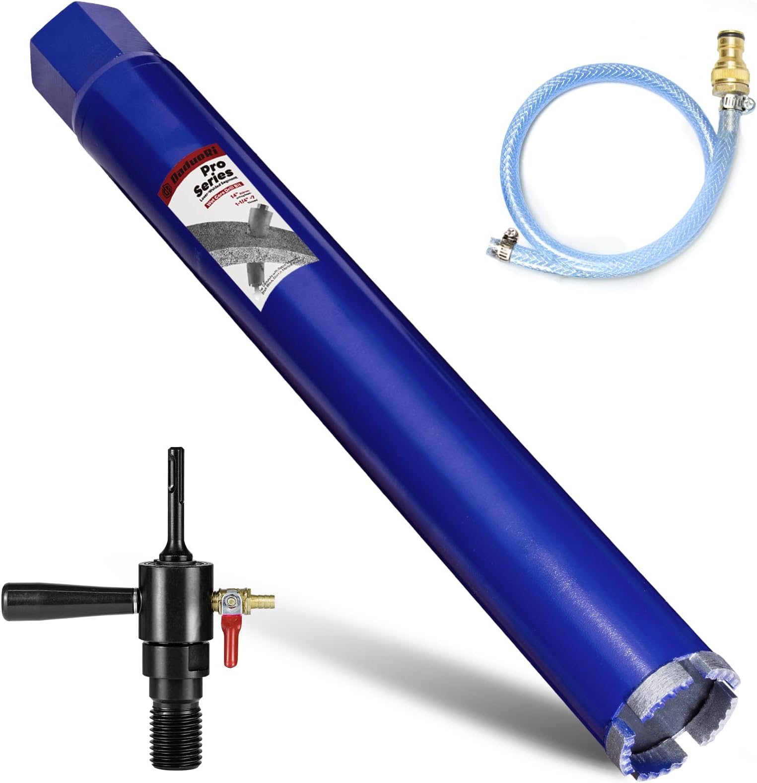 2" Pro Core Drill Bit with SDS Plus Water Injection Adapter (1-1/4"-7 UNC),14" Depth & Upgraded Welded Wet Core Bits for Concrete with Rebar, Brick, Masonry,Mortar (Includes Water Hose Kit)