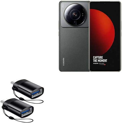 BoxWave Cable compatible con Xiaomi 12S Ultra - USB-C a A PortChanger (paquete de 2), USB tipo C OTG USB portátil - Negro pizarra