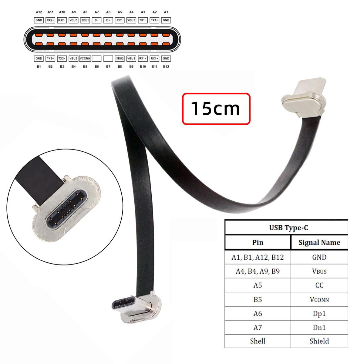 CY Cavo Dati USB-C A USB-C Angolato 15 Cm – Ricarica Rapida 65W, Trasferimento 480 Mbps – Ultra Sottile, Connettori In Lega, Antigroviglio - 2