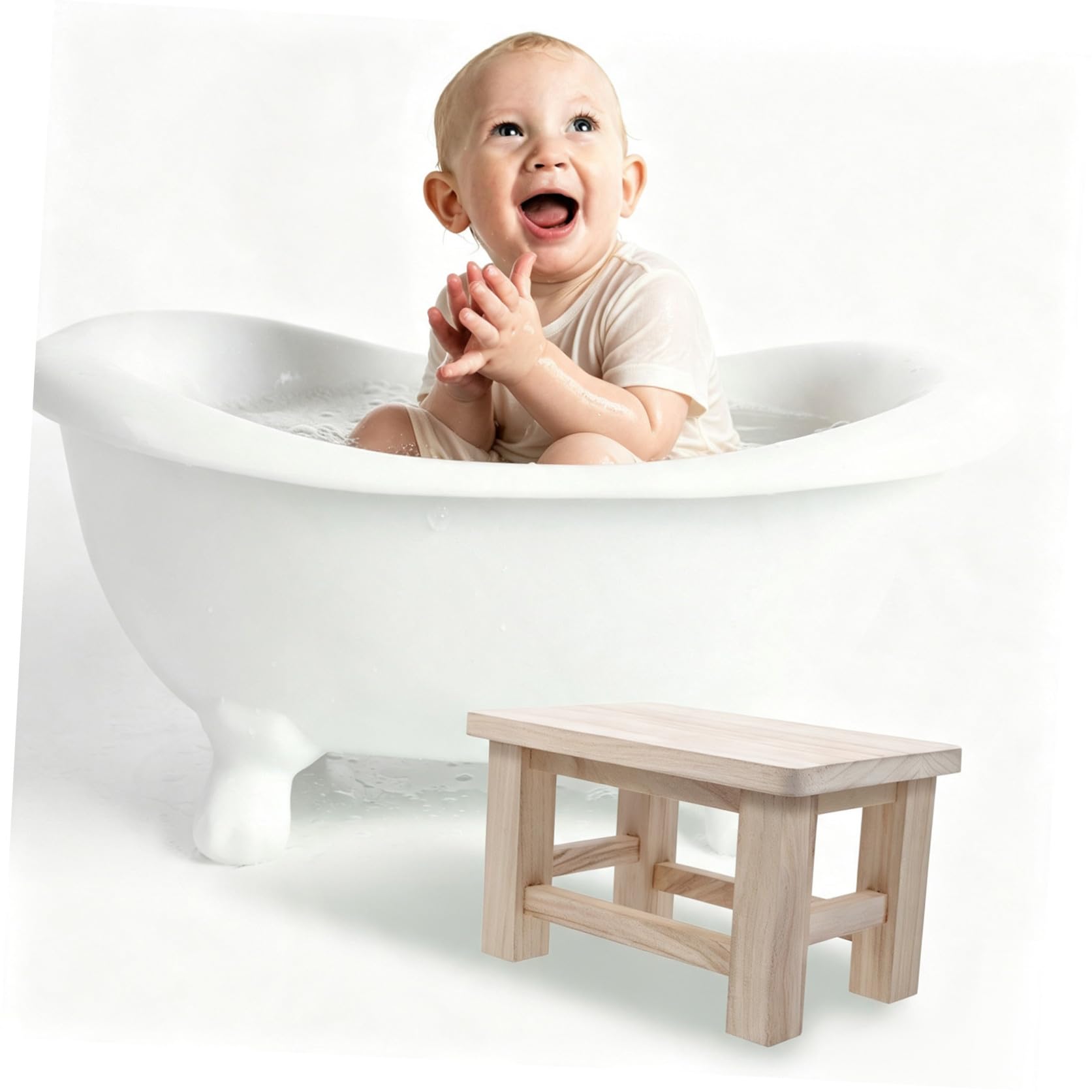 DOITOOL Taburetes Bajos Madera de Estilo Chino Compacto Superficie Lisa, Pequeño Taburete para Sentarse Adecuado Hogar en Madera Natural