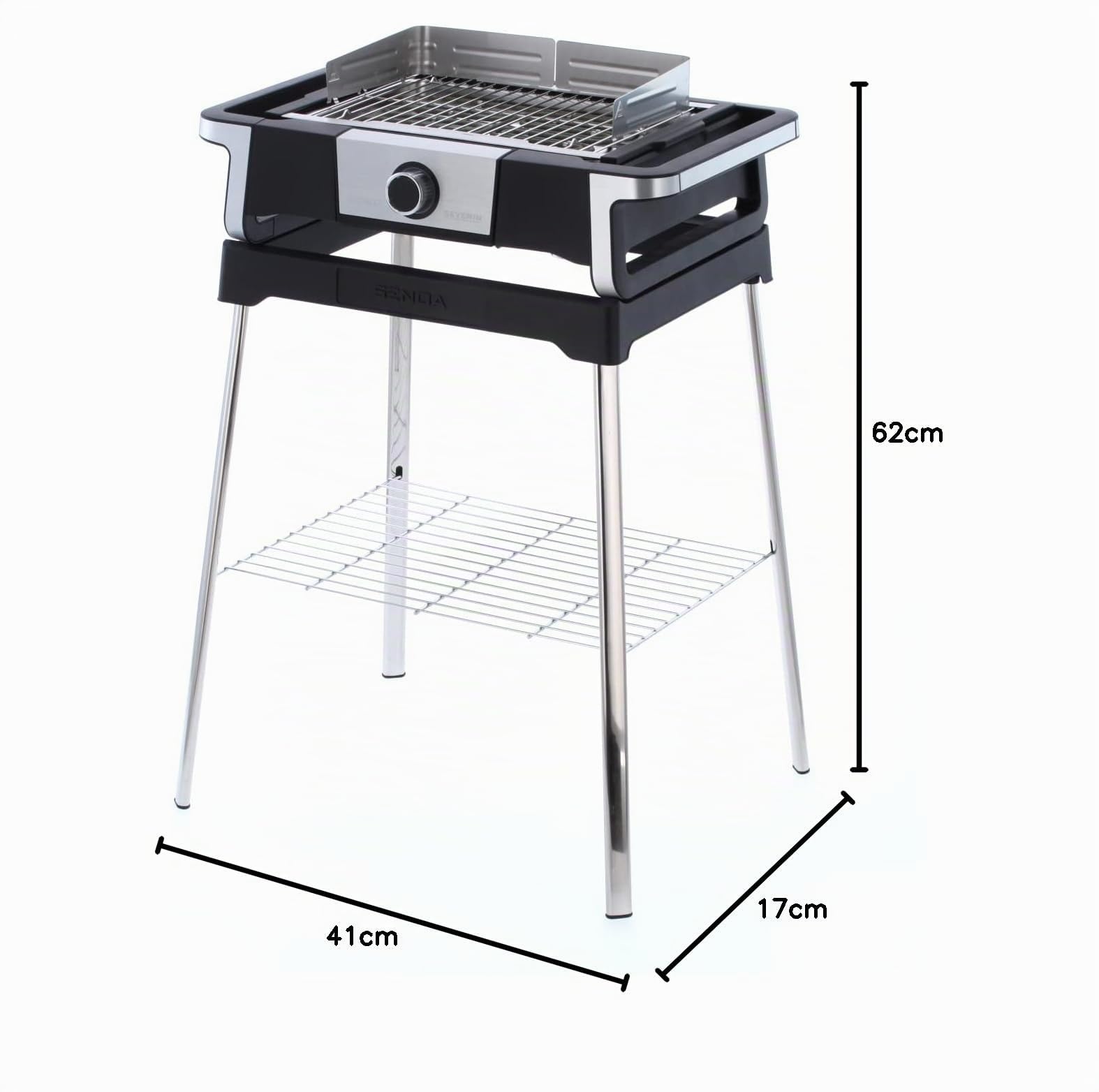 SEVERIN Barbacoa SENOA DigitalBOOST S con parrilla de acero inoxidable, parrilla eléctrica de pie con pantalla OLED digital, mini barbacoa sin riesgo de quemaduras, negro, PG 8118