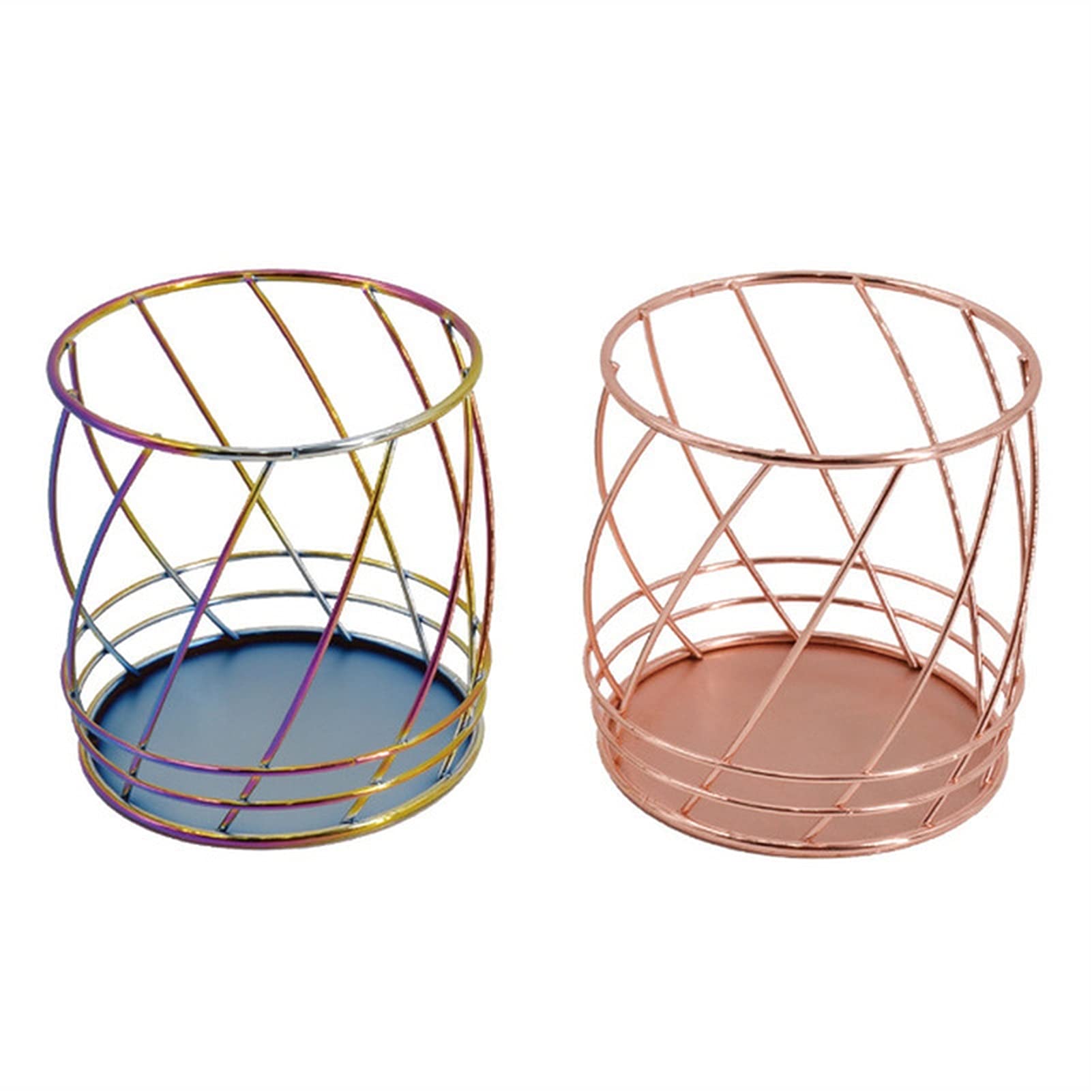 Pot à crayons or rose doré en fil métallique pour crayons rond en maille de fer, conteneurs de rangement de maquillage, organisateur de bureau, porte-crayons