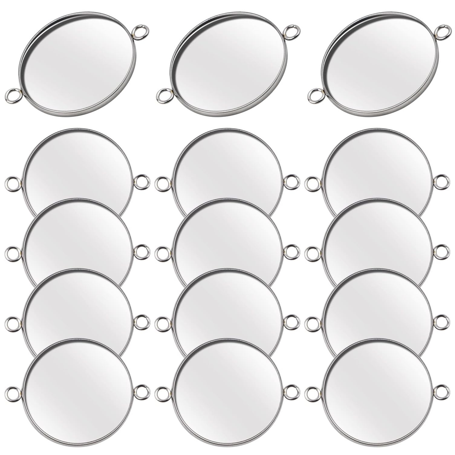 20pcs Stainless Steel Round Trays 25mm Flat Base for Cabochon Necklace Bracelet DIY