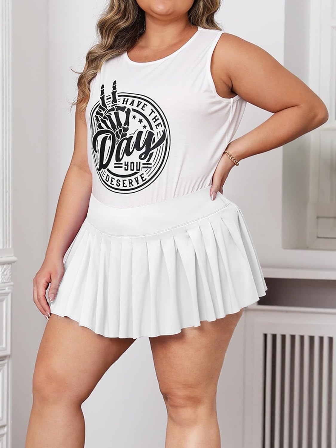 Women's Plus Size Sexy Y2K High Waist Micro Mini Pleated Skirt with Shorts for Valentine's Day, Tennis, Clubs and Raves - Image 3
