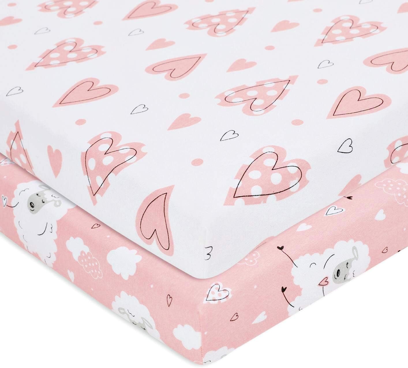Organic Crib Sheets (2 Pack) - 100% Organic Jersey Cotton Fitted Crib Sheets for Standard Crib and Toddler Mattresses (Pink)