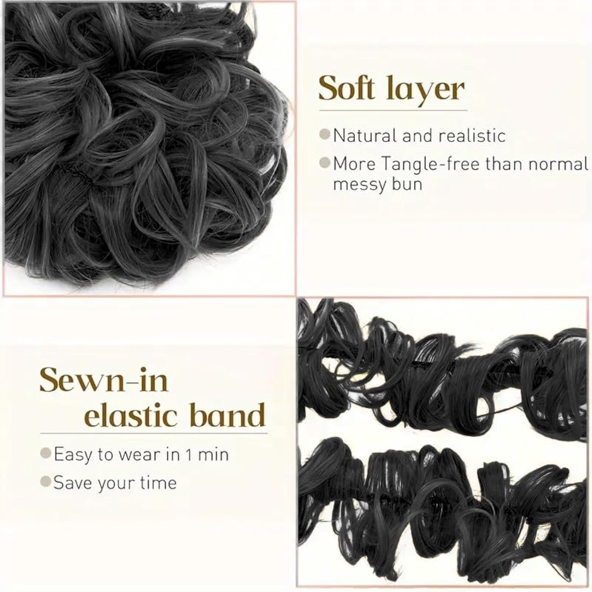 Messy Hair Frill Bun Extension, Black, 50 inch