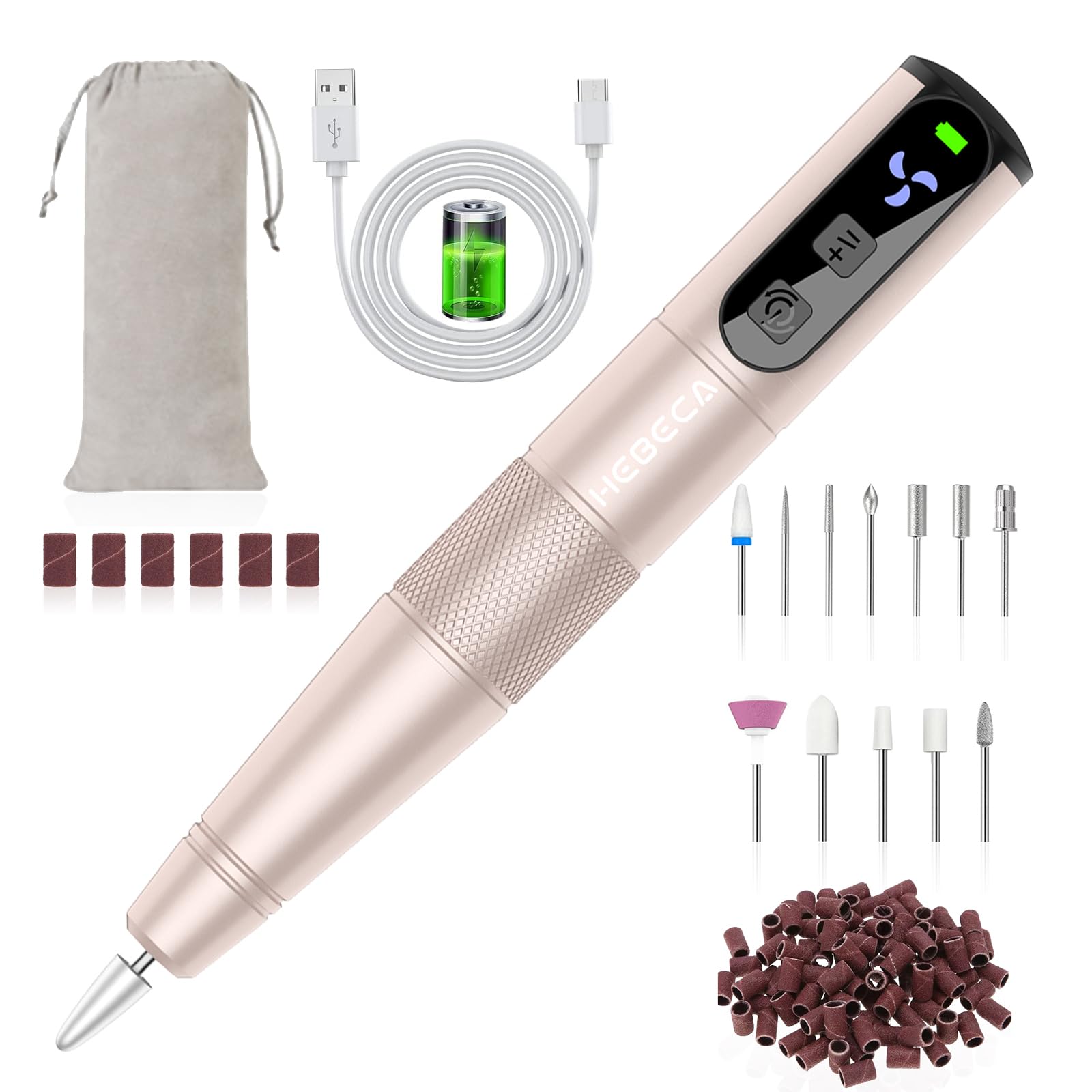 HEBECA Elektrische Nagelfraser Kabellos für Gelnägel 12 in 1 Maniküre Pediküre Set Elektrisch Akku for Naturnägel Acrylnägel Starterset Heimgebrauch (Grau) (Gold)