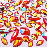 100pcs Sparkly Mix Shape Red AB Color Clear Sew On Acrylic Rhinestones Flatback Stones Sewing for Clothing Wedding Dress Decorations