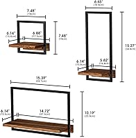Vista 3 de Metal Frame Rustic Wooden Floating Hanging Shelves, Home Decor Wall Mounted Display Organizing Shelf for Living Room, Bedroom, Office Bathroom. Set