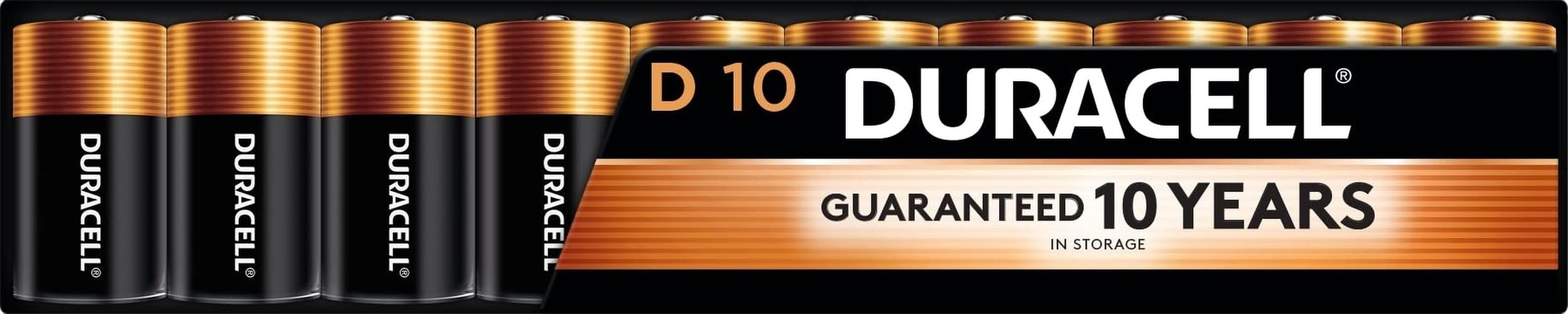 DURACELL Coppertop D Batteries, 10 Count, 10-Year Shelf Life, Long-Lasting