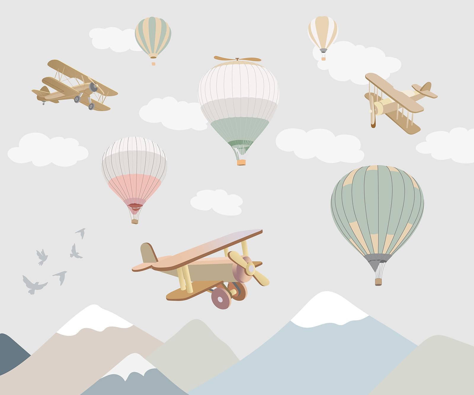 Panorama Tapete Kinder – Luftballon Flugzeuge 3617680708552 – Breite 195 cm x Höhe 162 cm