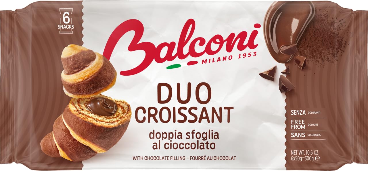 Balconi-Testpaket Croissant DUO Pesca/Albicocca e Cacao Doppelschichtiges Schokoladen-Croissant DUO Pfirsich/Aprikose und Kakao 8x300gr + Italian Gourmet polpa 400g