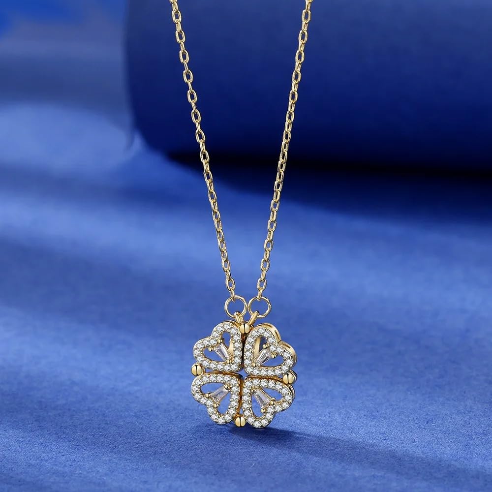 Akcesoria dla dziewcząt Lucky Heart dla kobiet, srebro 925 wisiorek z czterolistną koniczyną, wisiorek z sercem miłosnym, serce koniczyny, koniczyna z 4 sercami