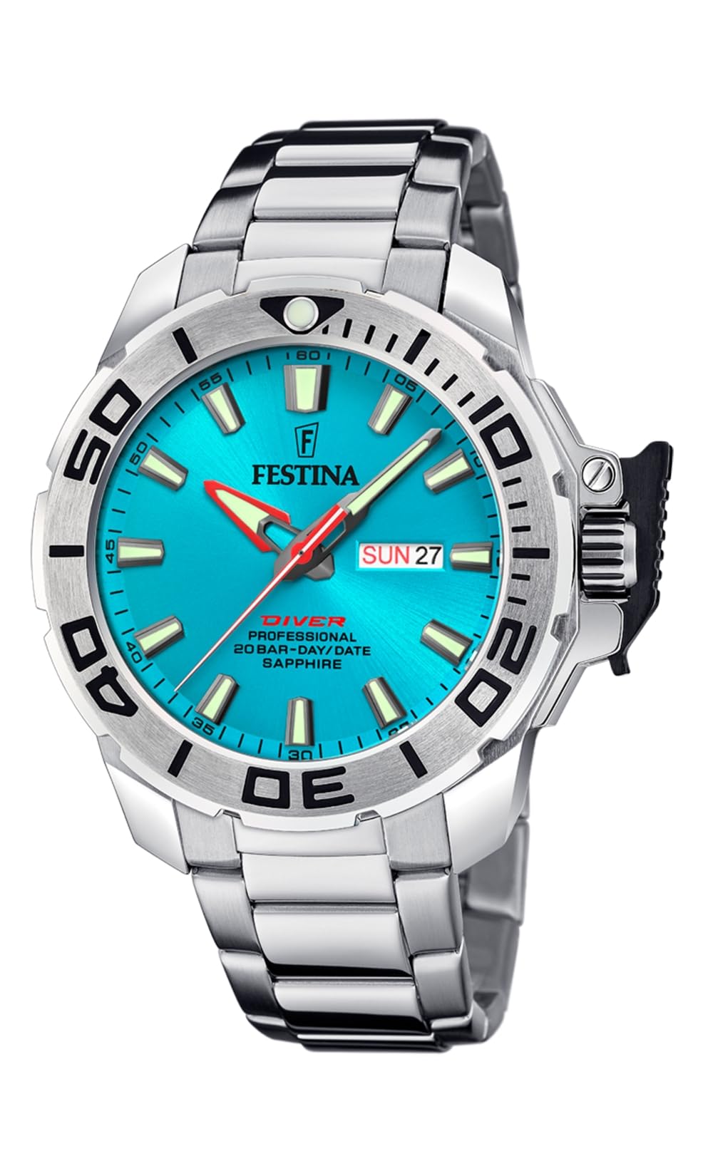 Festina Herren Uhr Analog aus Edelstahl 316L Silber - Quarzwerk - Kalender - Saphirglas mit hoher Widerstandsfähigkeit - Wasserdicht bis 20 ATM F20665/6 The Originals