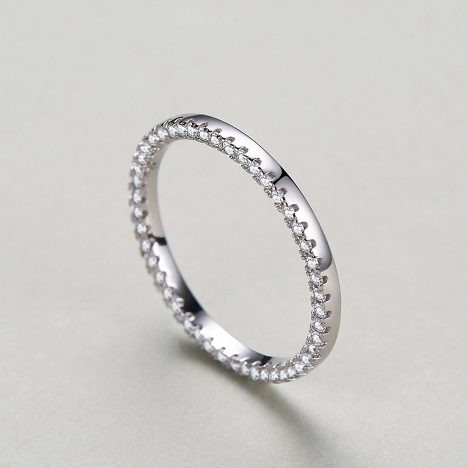 KnSam Anillo solitario de oro blanco de 9 K/14 K/18 K, joyas de oro auténtico, anillo apilable clásico con moissanita, anillos de pareja de oro blanco Au 375/585/750, talla 47-65