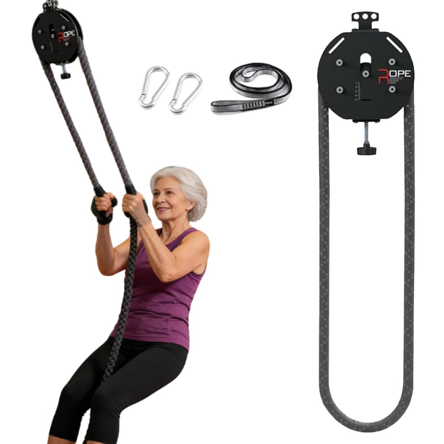 FBJAMZ Endless Rope Trainer,Pulley Cable Machine System with Adjustable Resistance, Pull Rope Fitness Training for Muscle,Endurance Upper Extremity Training Aerobic Exercise (Black)