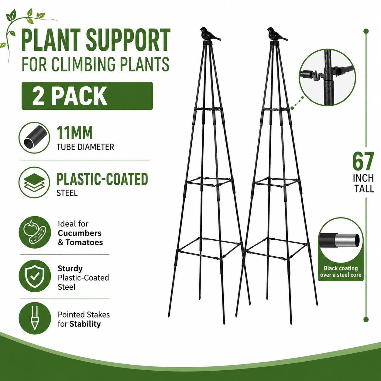 OTOSUNNY Traliccio obelisco da giardino, 170 cm, per piante rampicanti | Traliccio in metallo alto 170,2 cm per piante rampicanti per piante rampicanti, pomodori, piselli, fagioli, cetrioli