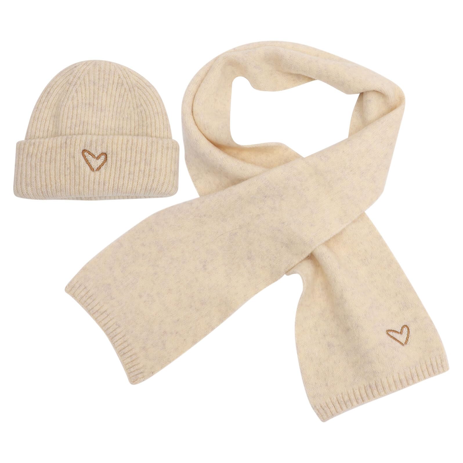 Abaodam Set Caldo Cappello e Sciarpa con Cuore Ricamato per Bambina Cappello Caldo Invernale Morbido e Sciarpa Calda Invernale per attività all’Aperto Accessori Comfort e Protezione per