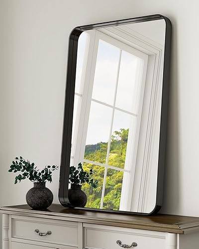 Miniatura 8 de GLSLAND Espejo de pared rectangular de 24 x 36 pulgadas para baño, marco de aleación de aluminio negro, espejo rectangular para decoración de