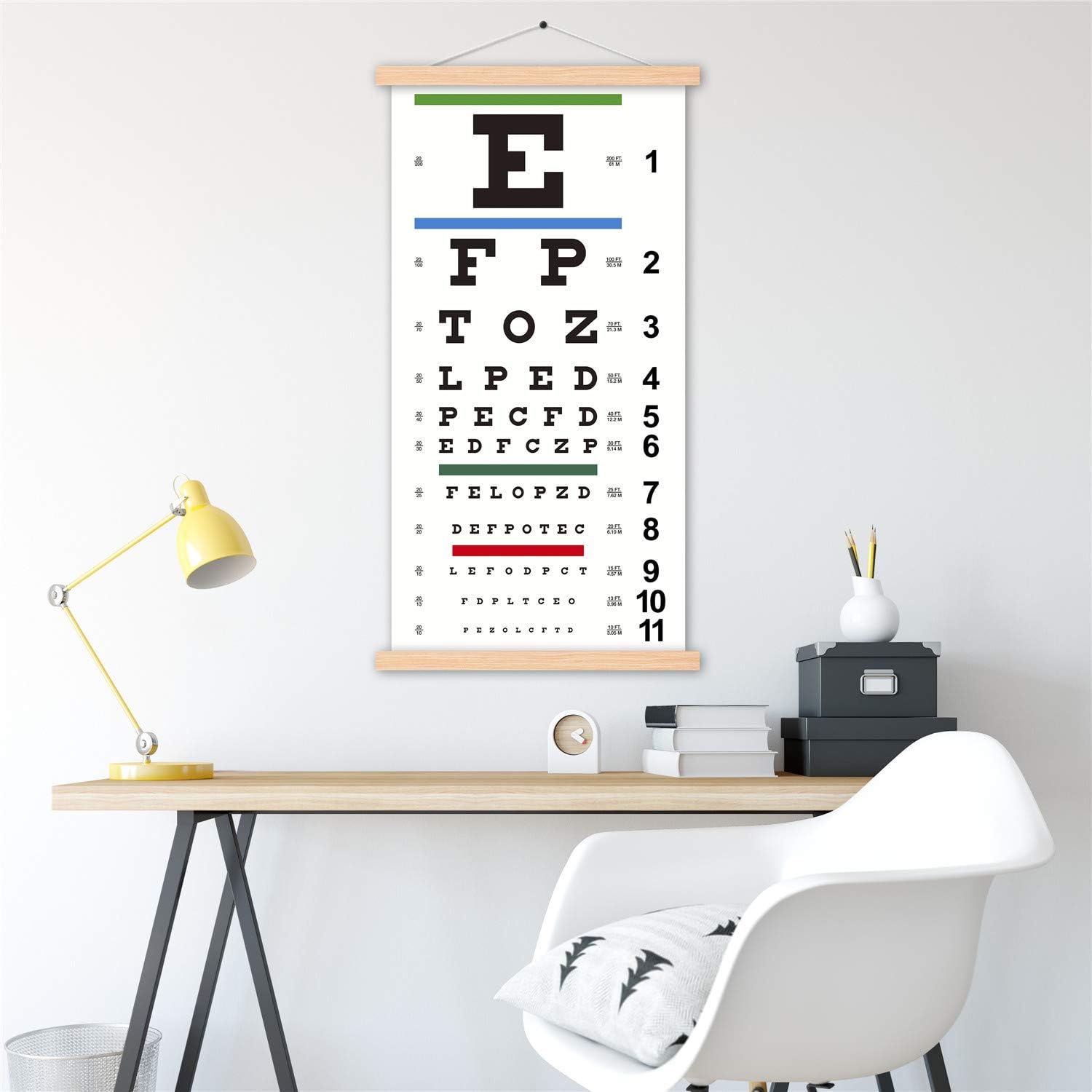 Eye Chart Canvas Non-Reflective Snellen Low Vision Eye Chart Ready to Hang Wooden with Wooden Framed Wall Decor 22'' X 11'' : Industrial & Scientific