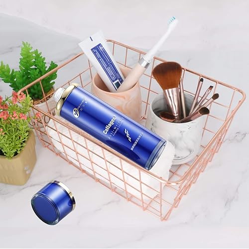 Miniatura 4 de Paquete de 4 cestas de alambre para despensa de alambre de metal para congelador, cubos organizadores con asas, cesta de metal de oro rosa para