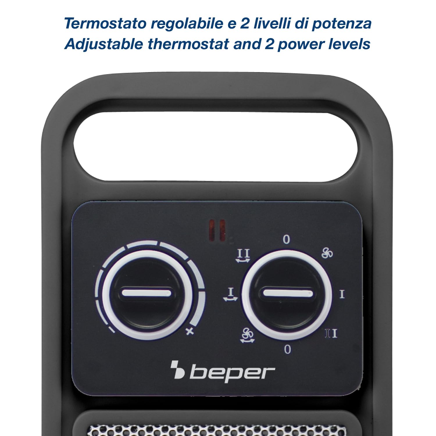 BEPER P203TER002 Termoventilatore Ceramico a Torretta, Stufetta Elettrica 2000W con Oscillazione Automatica, Termostato Regolabile, 2 potenze, Sicuro con Autospegnimento