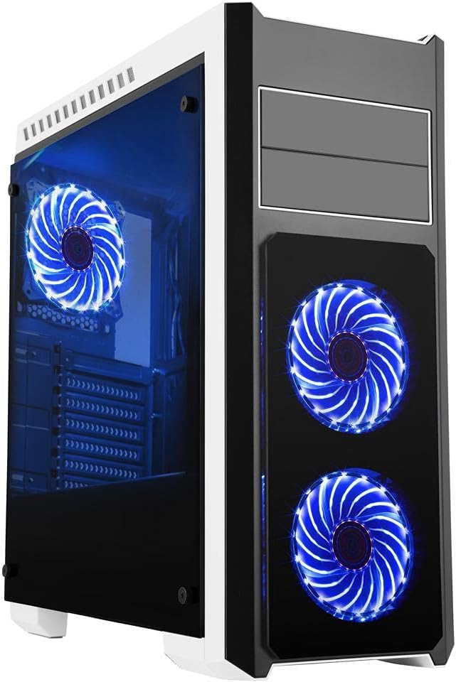DIYPC DIY-TG8-BW Black Dual USB3.0 Steel/Tempered Glass ATX Mid Tower Gaming Computer Case w/Tempered Glass Panels (Front, Top and Both Sides)