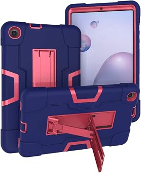 3 in 1 Hybrid [Soft&Hard] Heavy Duty Rugged Stand Cover Shockproof Anti-Slip Anti-Scratch Full-Body Protective Cases for Samsung Galaxy Tab A 8.4 2020 T307,Blue/Rosered