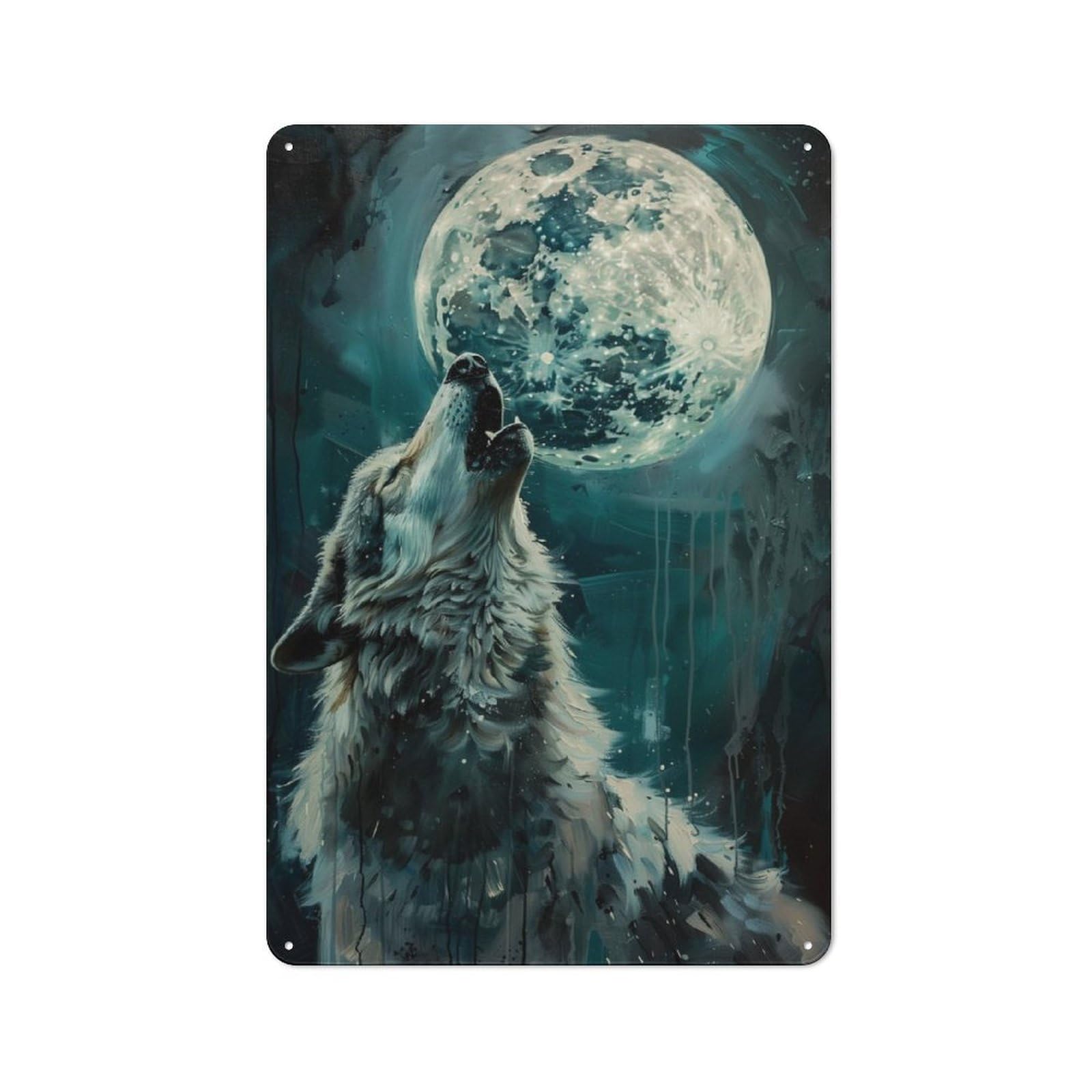 Junmoney Howling Wolf Moon Night Rustic Metal Sign 30X20cm, Country Vintage Country Wall Plaque For Cottage, Kitchen, Hallway Or Breakfast Nook